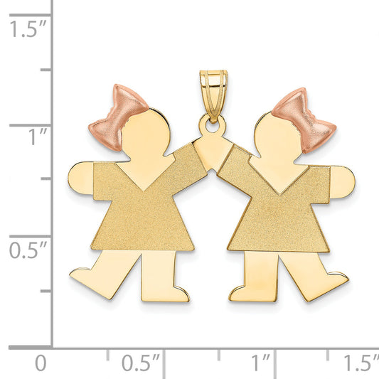 14K Two Tone Double Girl Kids Pink Bow Charm