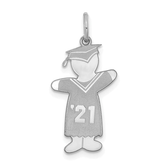 Sterling Silver Rhodium Plated Class Of 2021 Boy Cuddle Charm