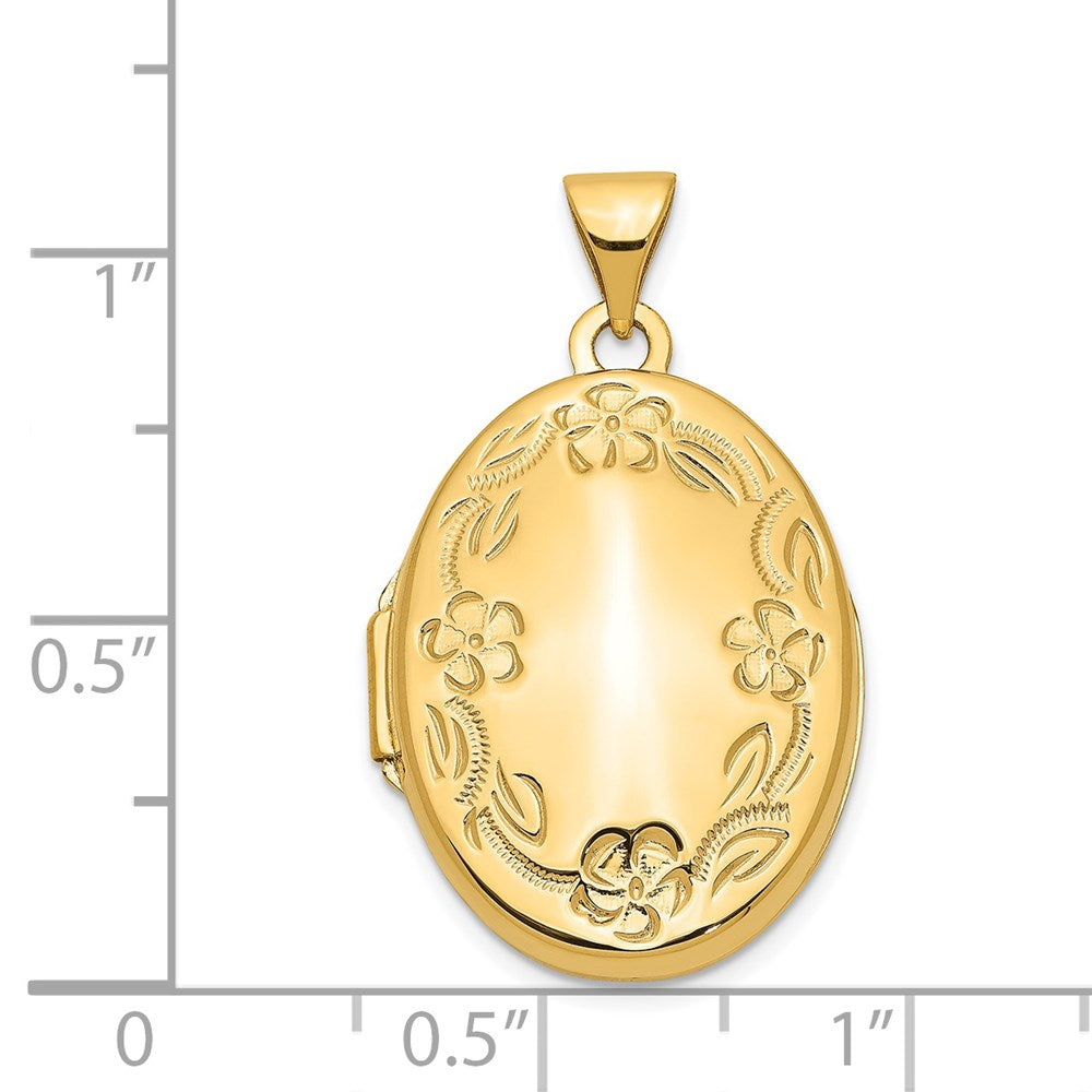 14k Yellow Gold 14k Hand Engraved Floral Oval Locket