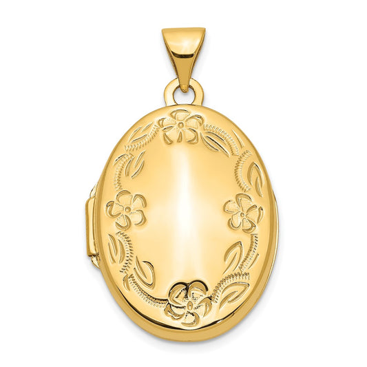 14k Yellow Gold 14k Hand Engraved Floral Oval Locket