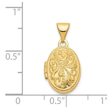 14k Yellow Gold 14ky Beaded Scroll Design Oval Locket