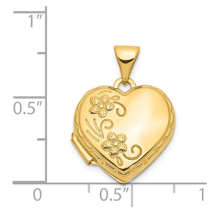 14K Yellow Gold 15mm Floral Heart Locket