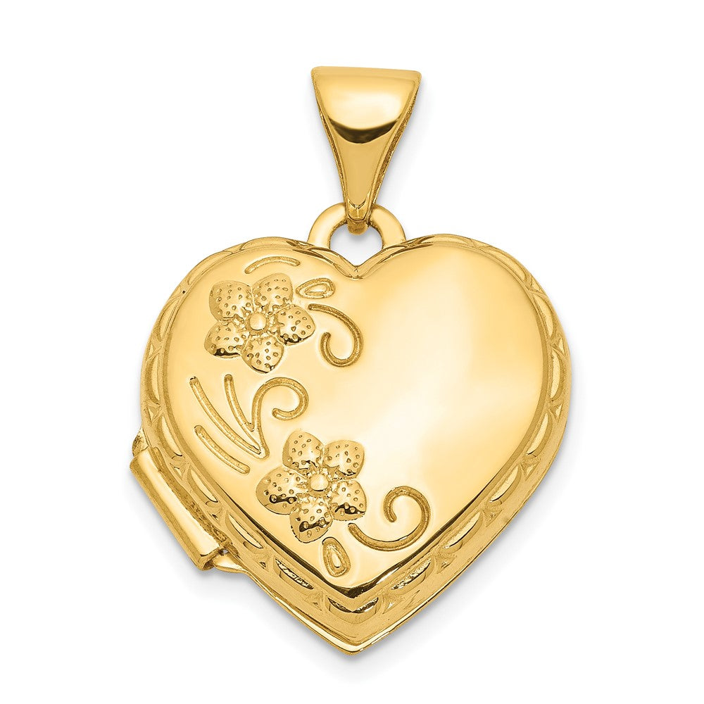14K Yellow Gold 15mm Floral Heart Locket