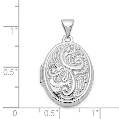 14k White Gold 14k White Gold Scroll Design Domed Oval Locket