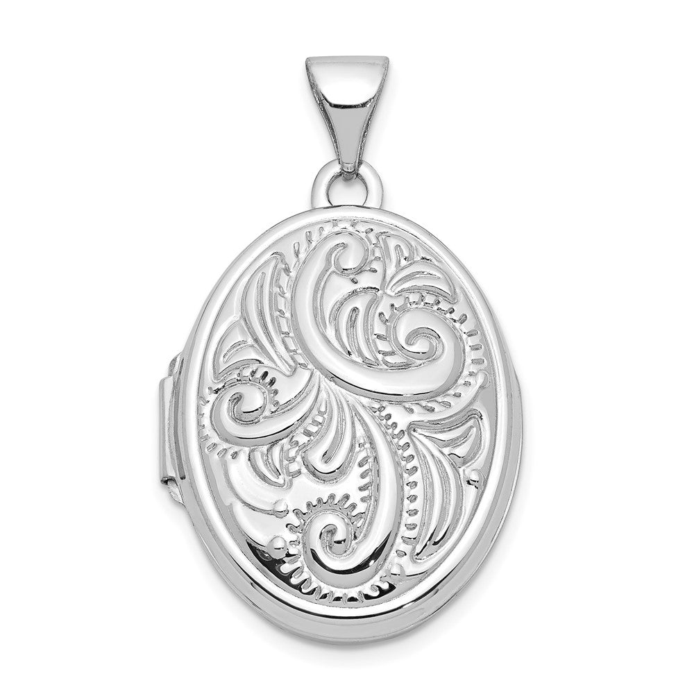 14k White Gold 14k White Gold Scroll Design Domed Oval Locket