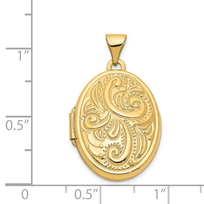 14k Yellow Gold 14k Domed Scroll Design Oval Locket