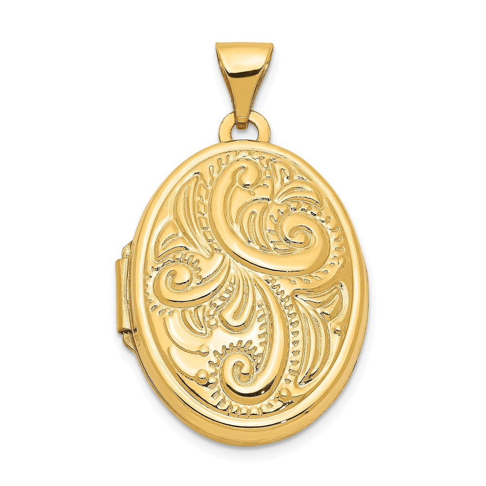 14k Yellow Gold 14k Domed Scroll Design Oval Locket