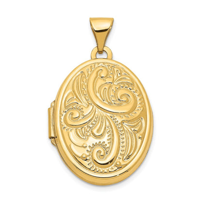14k Yellow Gold 14k Domed Scroll Design Oval Locket