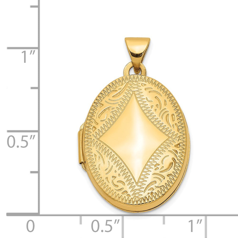 14k Yellow Gold 14k Diamond-shaped Design Oval Locket