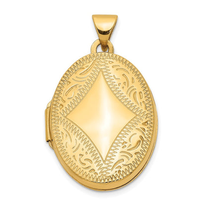 14k Yellow Gold 14k Diamond-shaped Design Oval Locket