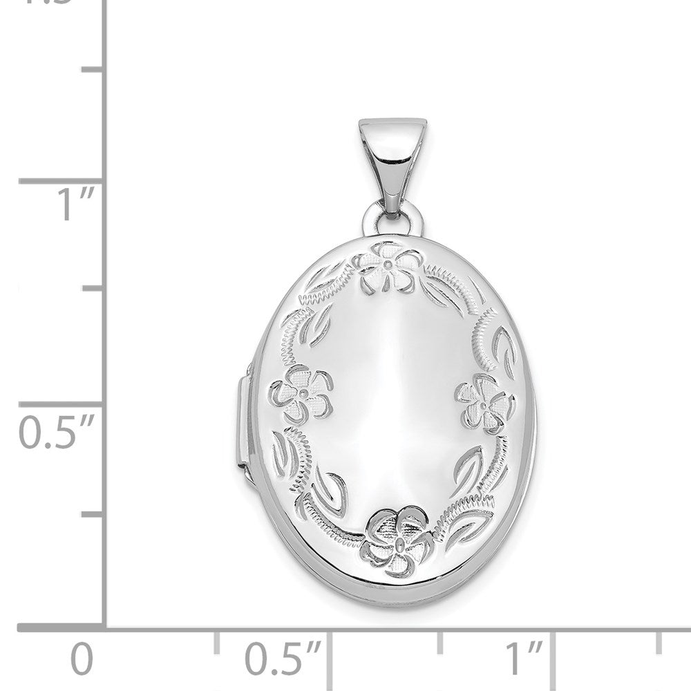 14k White Gold 14k White Gold 21mm Oval Leaf Floral Scroll Border H/Eng Locket