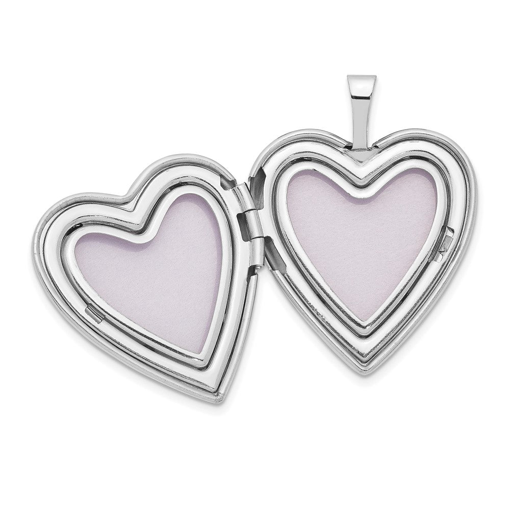 14K White Gold 20mm Diamond Polished And Satin Heart Locket