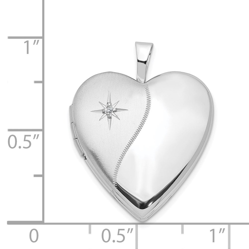 14K White Gold 20mm Diamond Polished And Satin Heart Locket