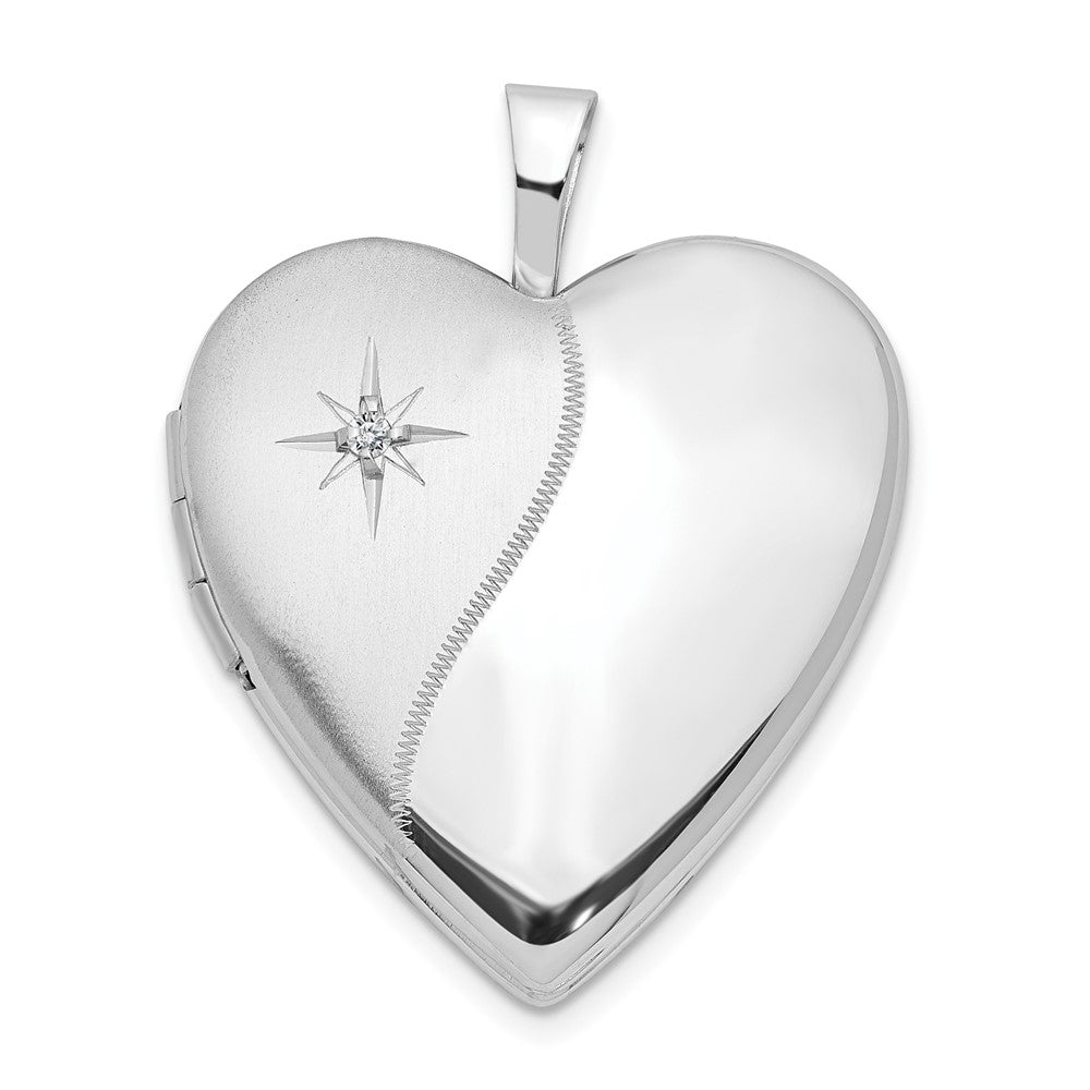 14K White Gold 20mm Diamond Polished And Satin Heart Locket
