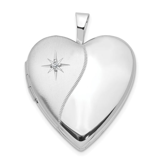 14K White Gold 20mm Diamond Polished And Satin Heart Locket