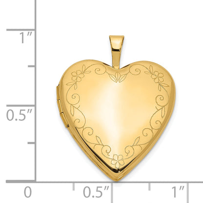14K Yellow Gold 20mm Flower Vine Border Heart Locket