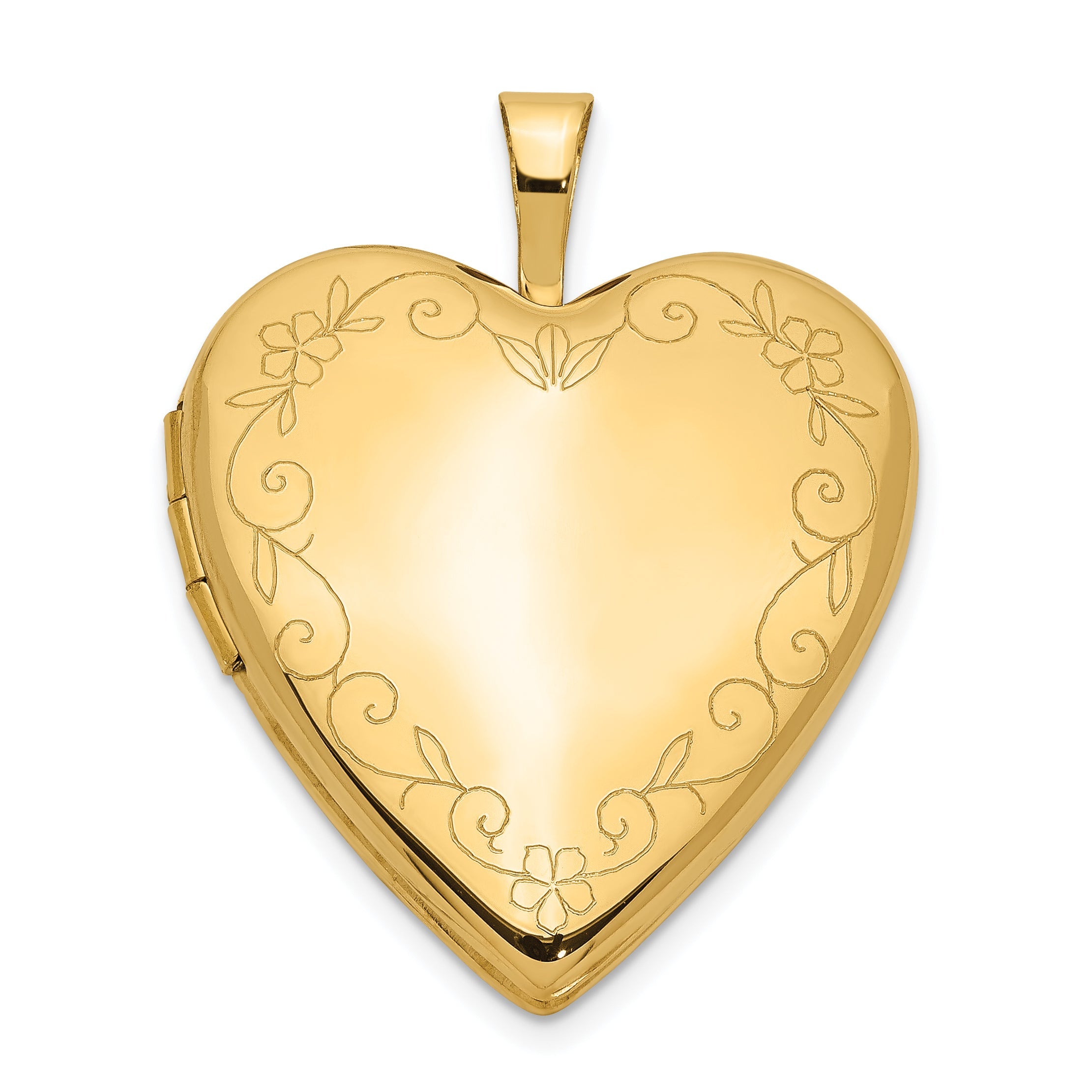 14K Yellow Gold 20mm Flower Vine Border Heart Locket