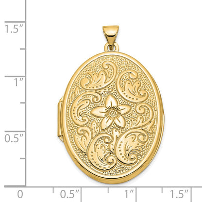 14k Yellow Gold 14k 32mm Oval Flower With Scrolls Locket