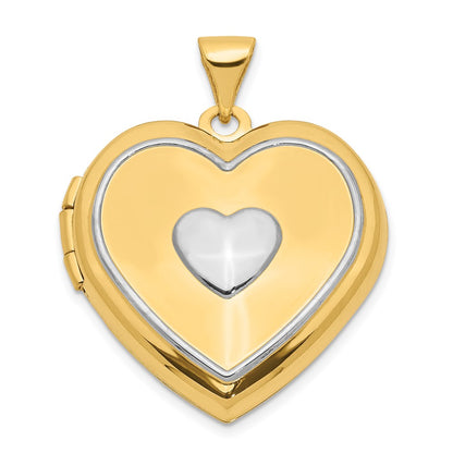 14k Two-tone 14k Two-tone w/ White Rhodium Heart w/Key Charm Inside Heart Locket