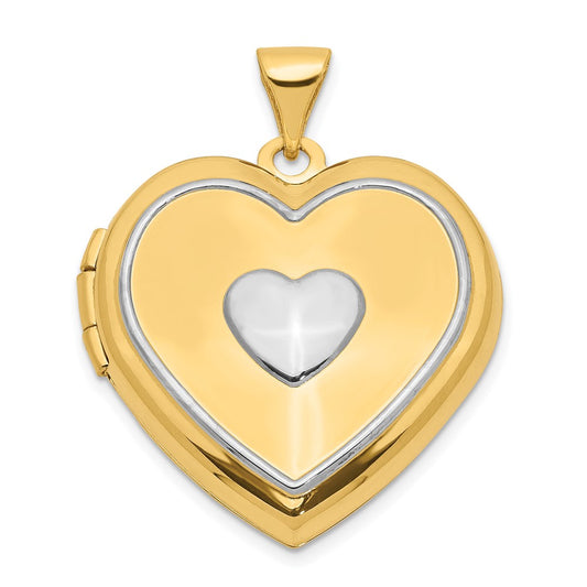 14k Two-tone 14k Two-tone w/ White Rhodium Heart w/Key Charm Inside Heart Locket