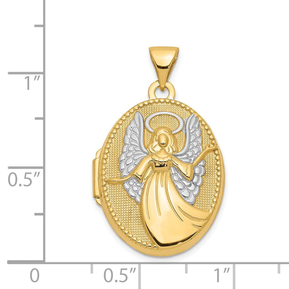 14k Yellow & Rhodium 14k w/Rhodium 21mm Oval Guardian Angel Locket