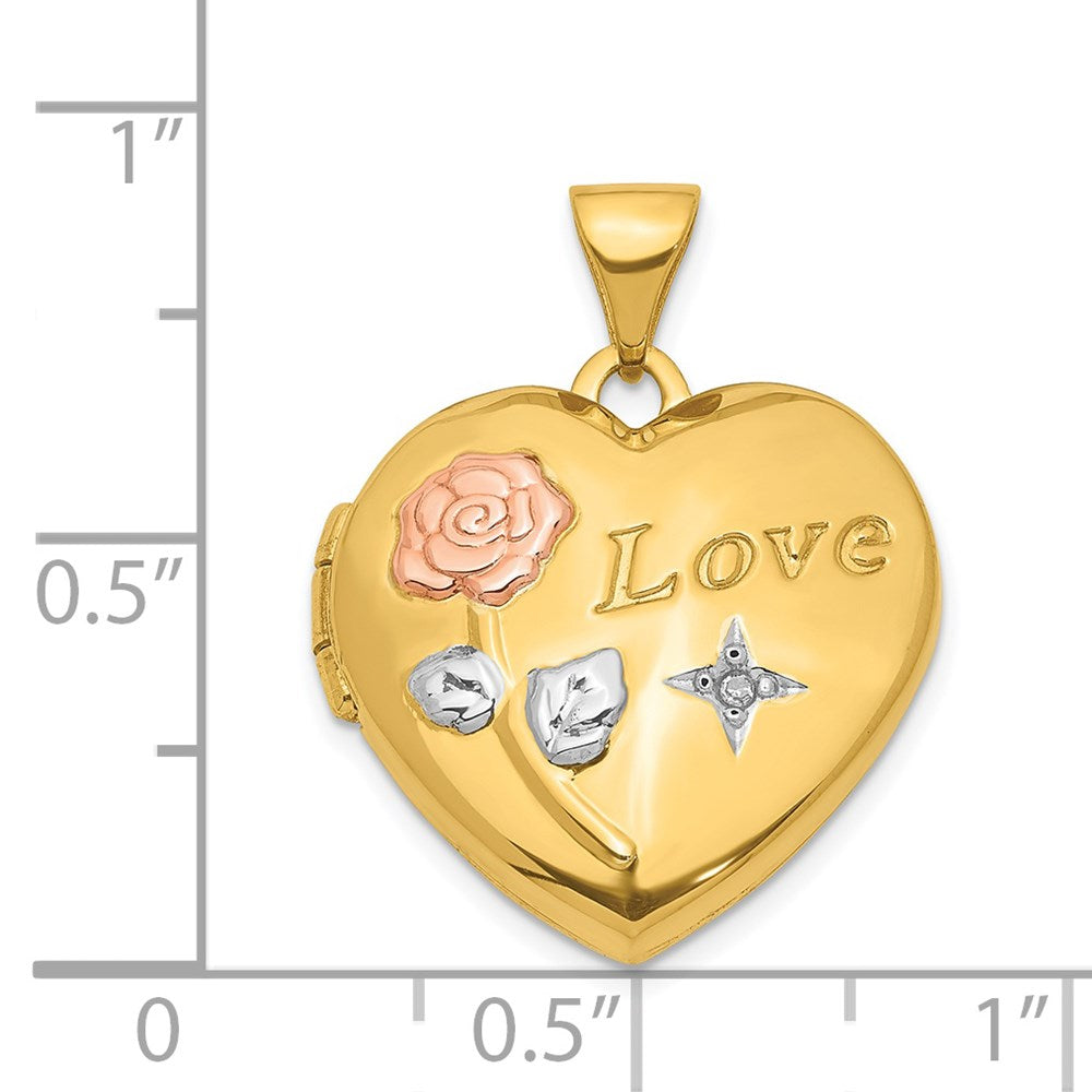 14k Yellow & Rhodium 14K w/White & Rose Rhodium Love Rose Diamond Heart Locket Pendant