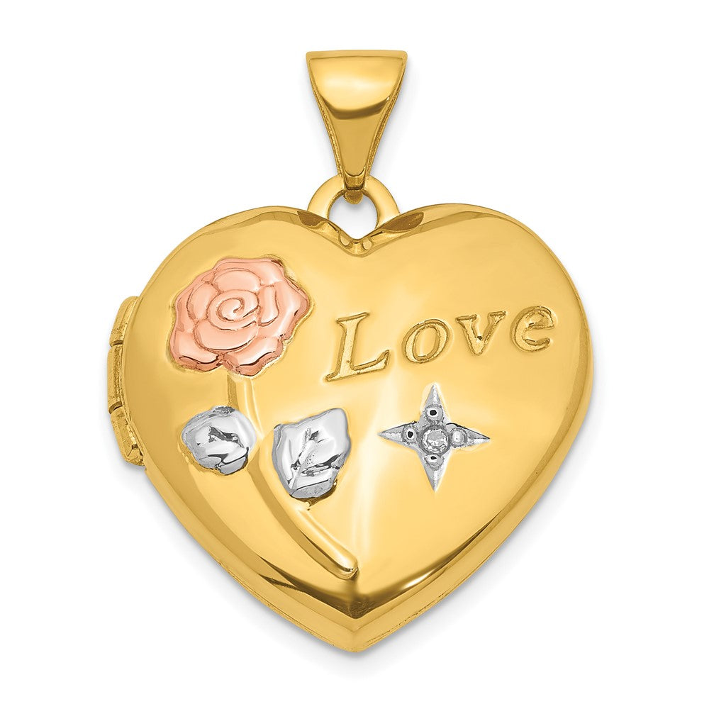 14k Yellow & Rhodium 14K w/White & Rose Rhodium Love Rose Diamond Heart Locket Pendant