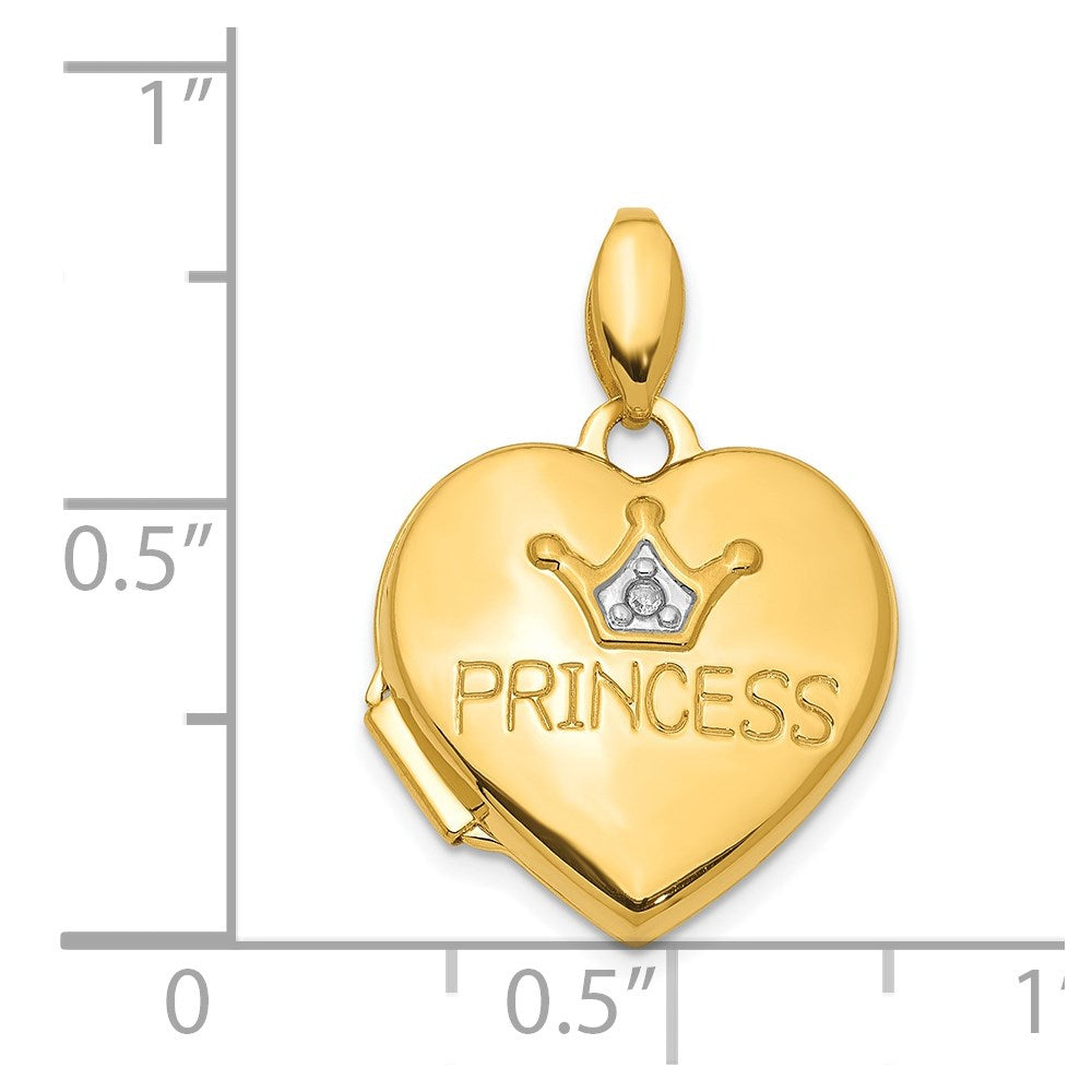 14k Yellow Gold 14KY Diamond 16mm Princess Locket Pendant