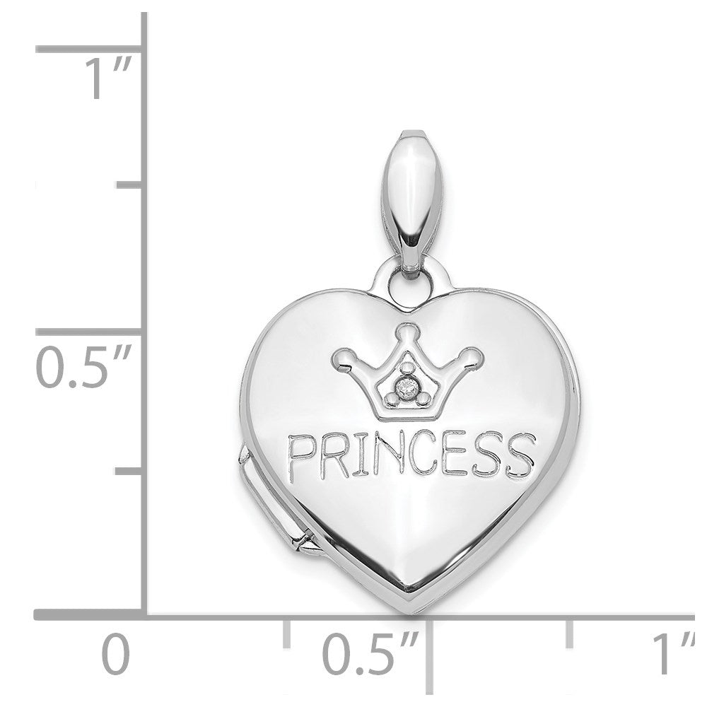 14k White Gold 14K White Gold Diamond 16mm Princess Locket Pendant