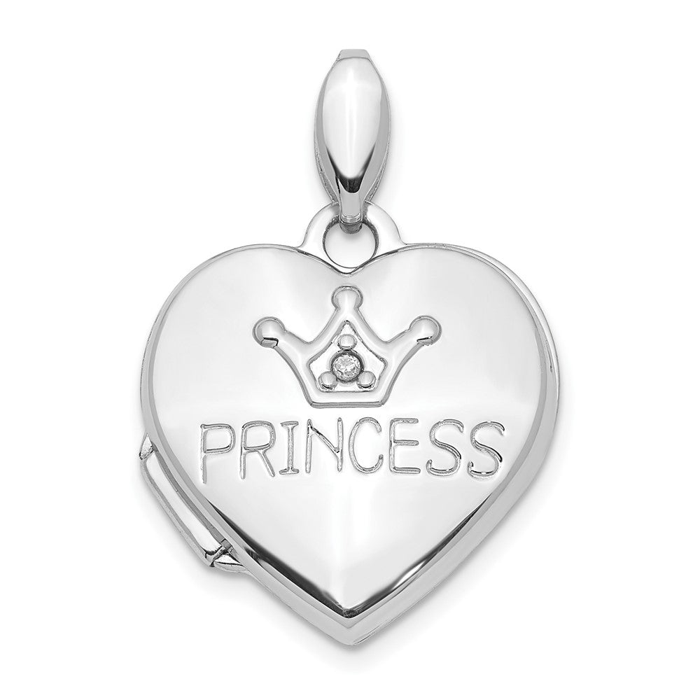 14k White Gold 14K White Gold Diamond 16mm Princess Locket Pendant