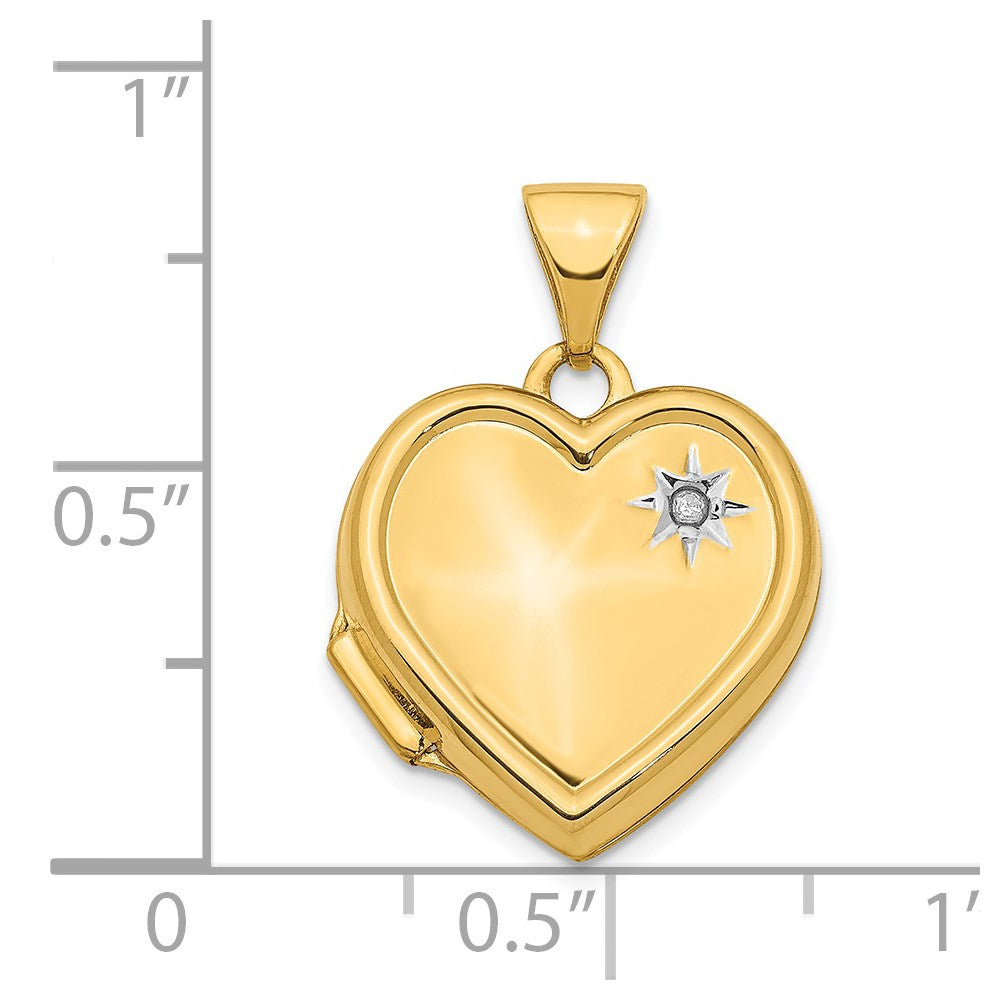 14k Yellow Gold 14K w/ White Rhodium Diamond 16mm Heart Locket Pendant