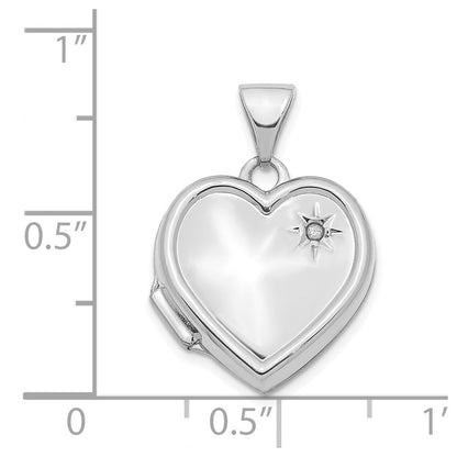14k White Gold 14K White Gold with Diamond 16mm Heart Locket Pendant