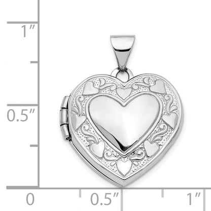 14k White Gold 14K White Gold Hearts & LOVE Reversible 19mm Heart Locket Pendant