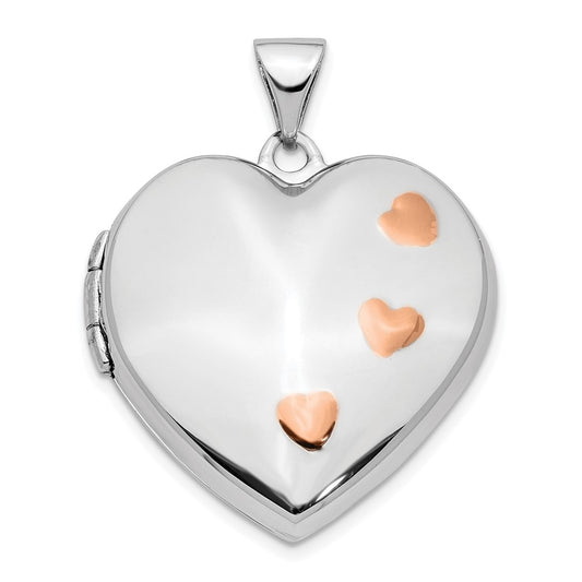14K White Gold W/ Rose Rhodium 22mm Heart Locket Pendant