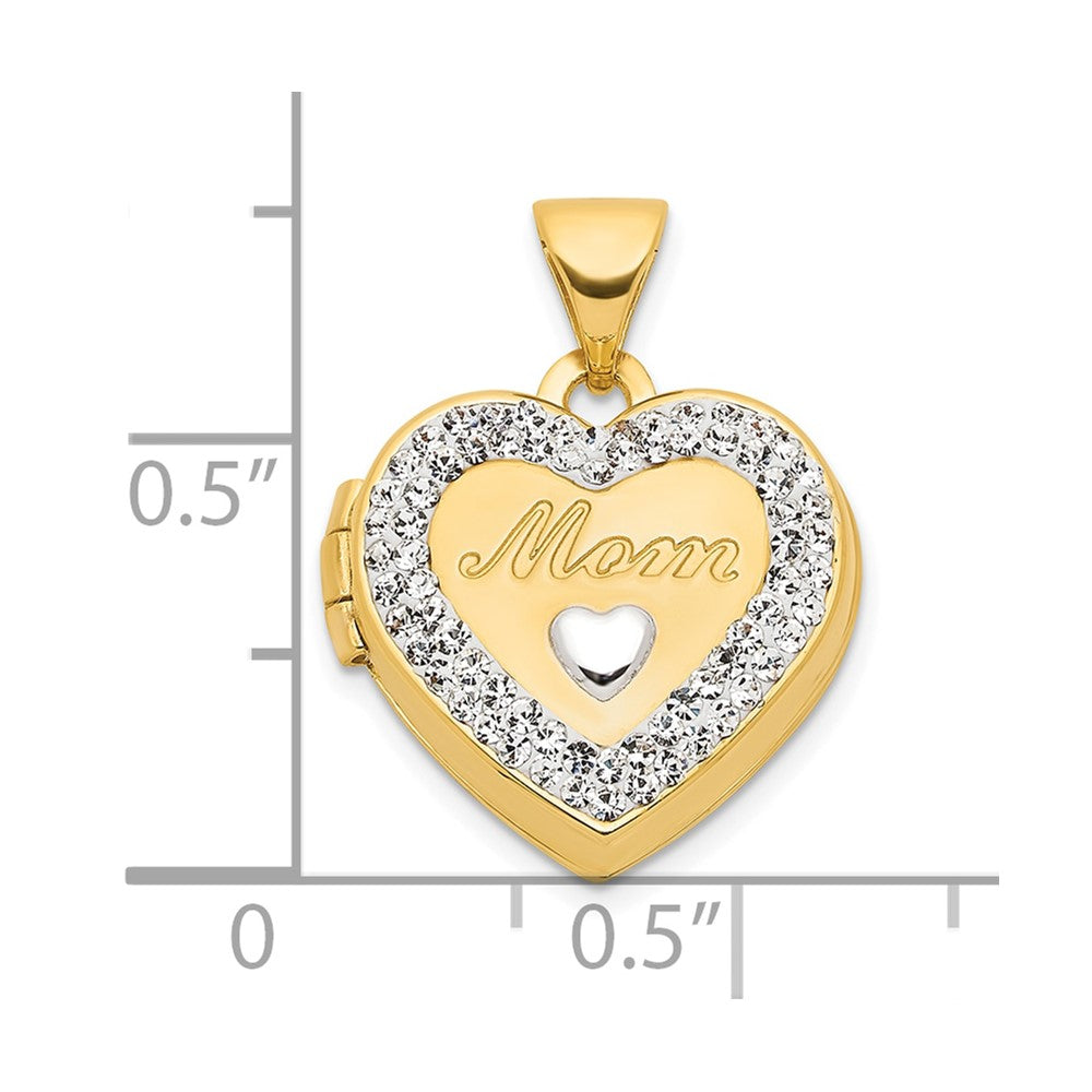 14k Yellow & Rhodium 14K w/ White Rhodium Crystal 16mm MOM Heart Locket Pendant