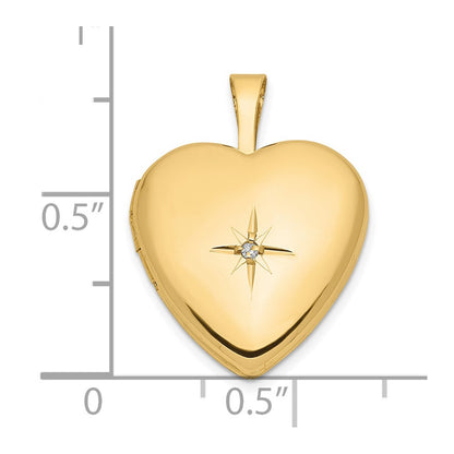 14K Yellow Gold 16mm With .01Ct. Diamond Star Heart Locket
