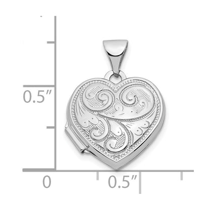 14k White Gold 14k White Gold Reversible Swirl Design 15mm Heart Locket