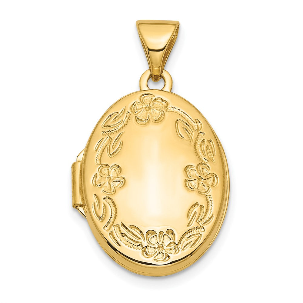 14K Yellow Gold Floral 17mm Oval Locket