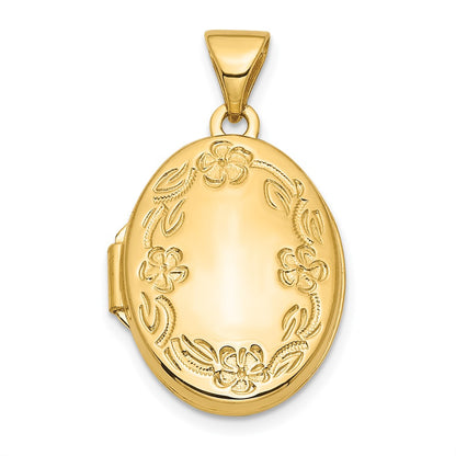 14K Yellow Gold Floral 17mm Oval Locket