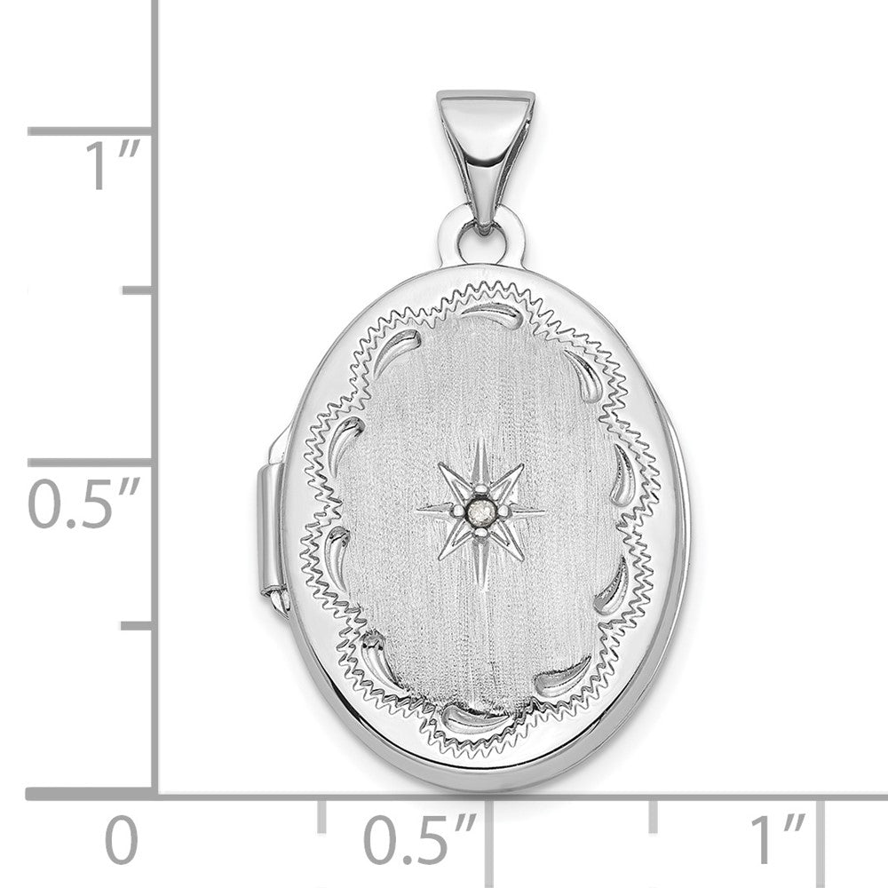 14k White Gold 14k White Gold Brushed Diamond Star 21mm Oval Locket
