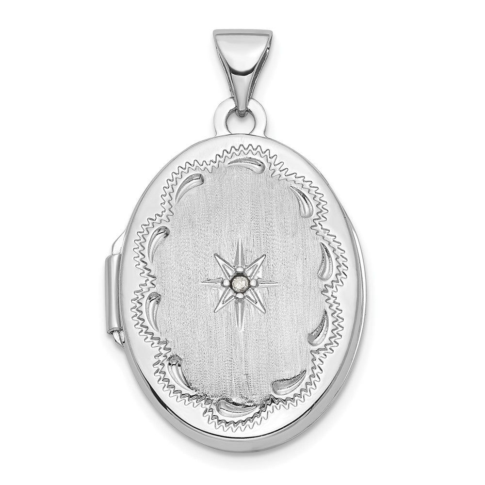 14k White Gold 14k White Gold Brushed Diamond Star 21mm Oval Locket