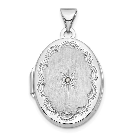 14k White Gold 14k White Gold Brushed Diamond Star 21mm Oval Locket