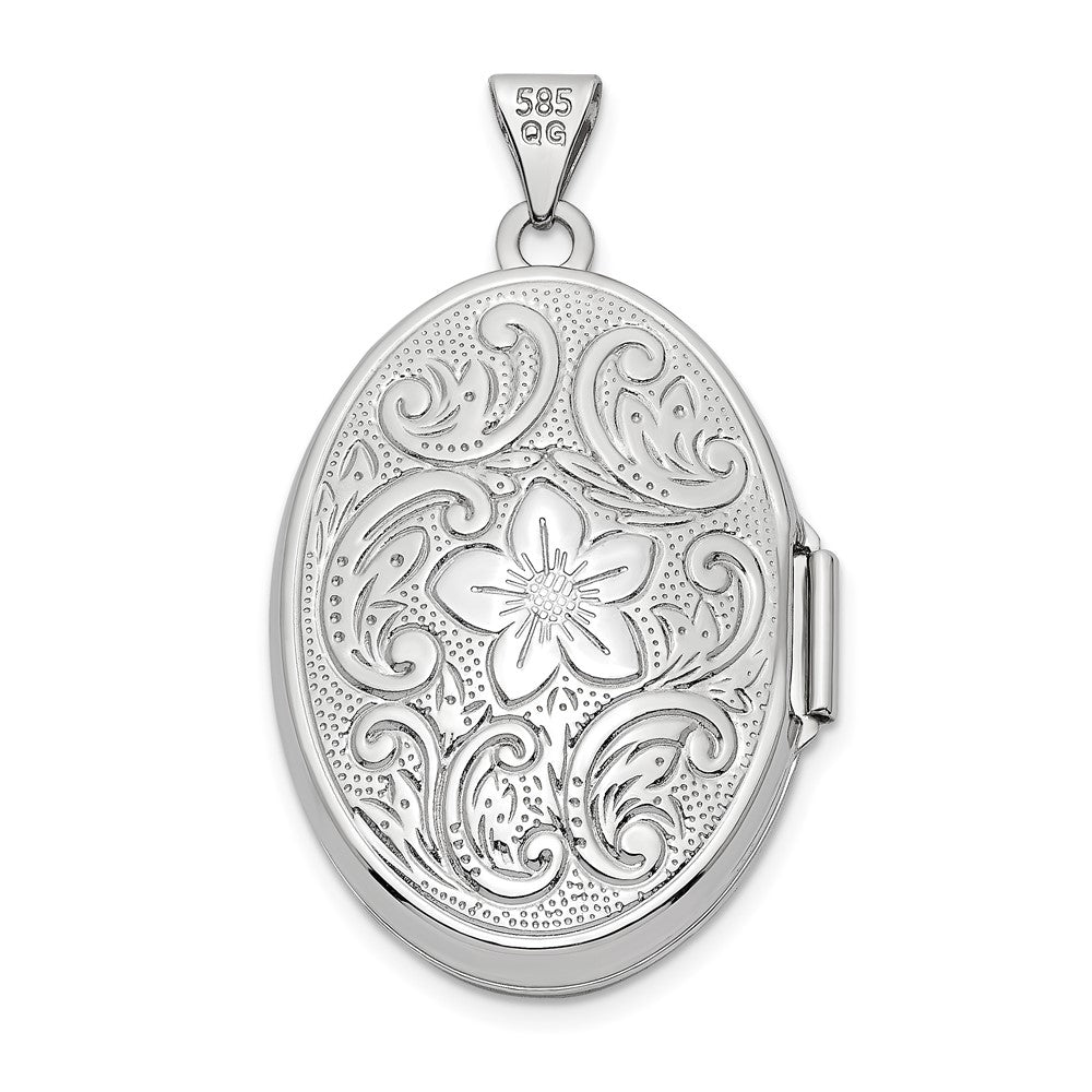 14k White Gold 14k White Gold Reversible Swirl Design Floral 26mm Oval Locket