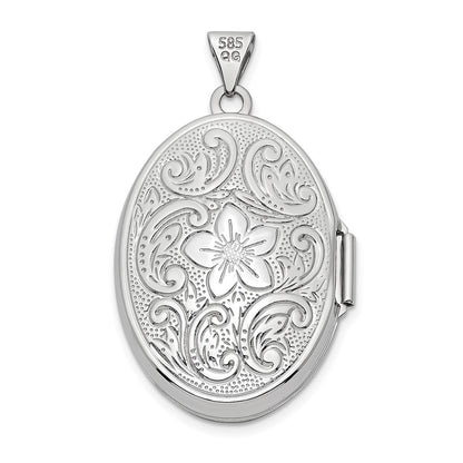 14k White Gold 14k White Gold Reversible Swirl Design Floral 26mm Oval Locket