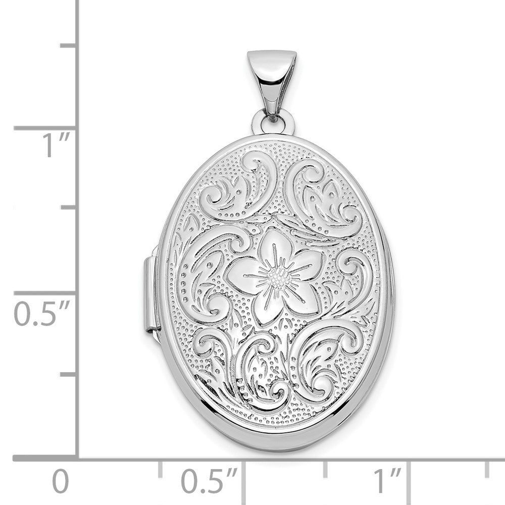 14k White Gold 14k White Gold Reversible Swirl Design Floral 26mm Oval Locket