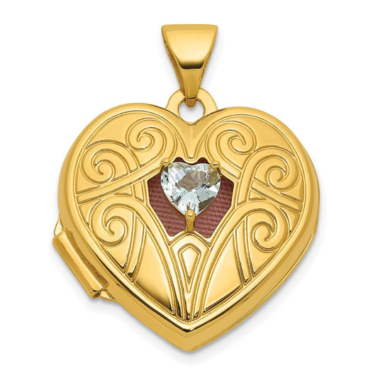 14K Yellow Gold Polished Aquamarine March Birthstone 18mm Heart Locket
