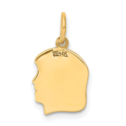14k Yellow Gold Plain Small Facing Right Engravable Girl Head Charm
