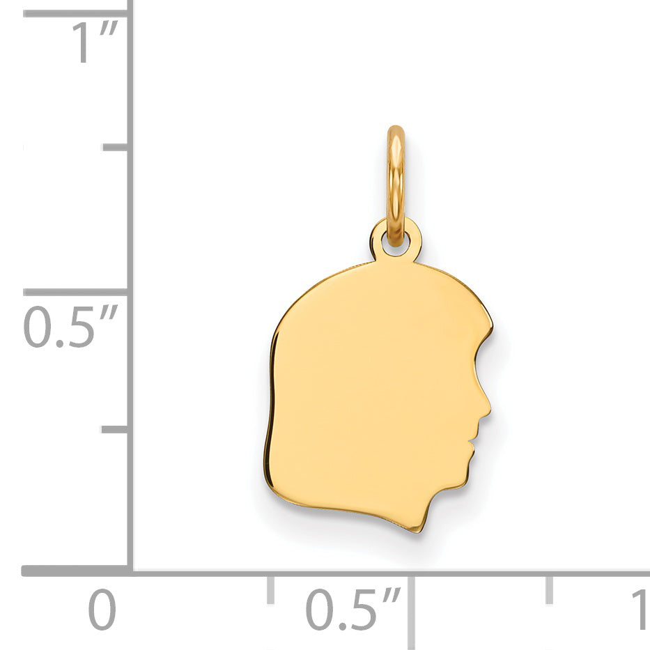14k Yellow Gold 14k Plain Small .013 Gauge Facing Right Engravable Girl Head Charm