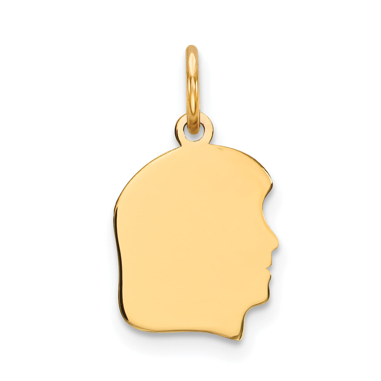 14k Yellow Gold Plain Small Facing Right Engravable Girl Head Charm