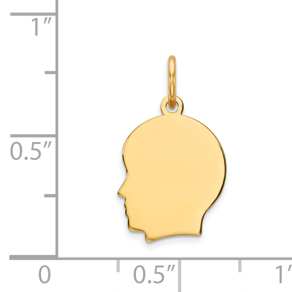 14k Yellow Gold 14k Plain Small .011 Gauge Facing Left Engravable Boy Head Charm
